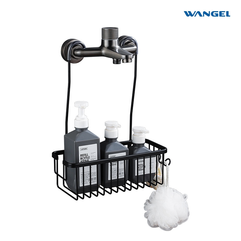 Wangel Hanging aluminum shower caddy, no drilling shower basket, shower rack hang on shower rack, black