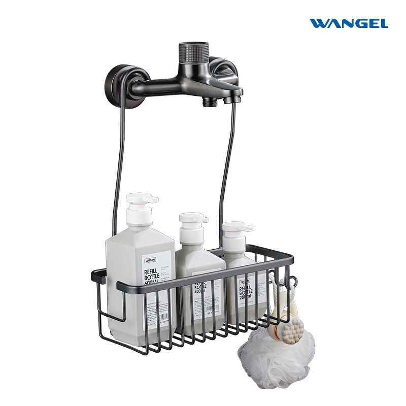 Wangel Hanging aluminum shower caddy, no drilling shower basket, shower rack hang on shower rack, gray