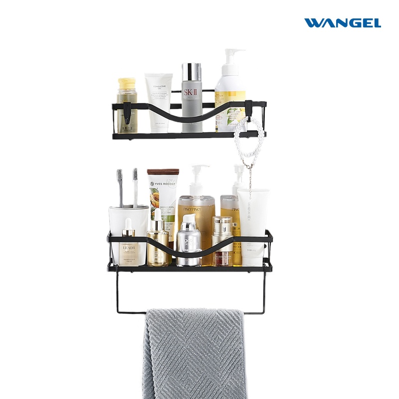 Wangel Shower shelf without drilling, 2-piece bathroom shelf, Black Shower shelf for shampoo and shower gel