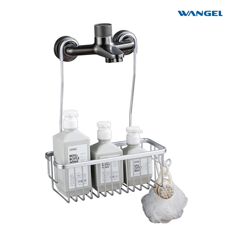 Wangel Hanging aluminum shower caddy, no drilling shower basket, shower rack hang on shower rack, silver