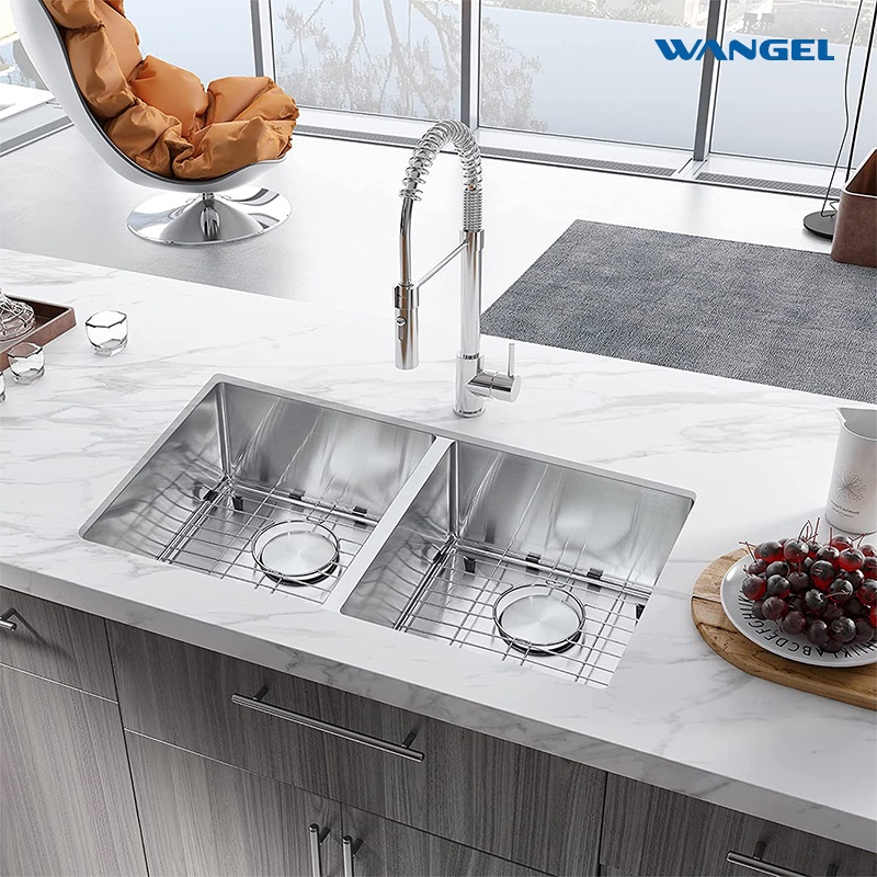 Wangel Undermount Handmade Stainless Steel304 50/50 Double Bowl Kitchen Sink