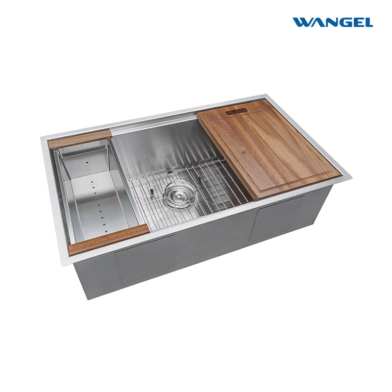 Wangel Undermount Kitchen Sink, Stainless Steel 304 Single Bowl Kitchen Workstaion Sink Basin Handmade Kitchen Sink with Accessories