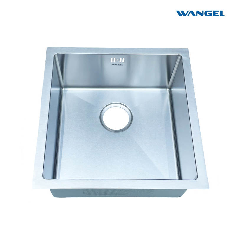 Wangel Undermount Kitchen Sink Single Bowl Kitchen Sink Undermount Stainless Steel Handmade Bar Sink with Basket Strainer(Brushed)